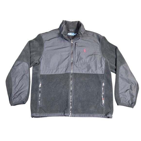 Vtg Polo Ralph Lauren Fleece Full Zip‎ Jacket Black Y2K Polartec Hood Rain Large - Picture 2 of 12
